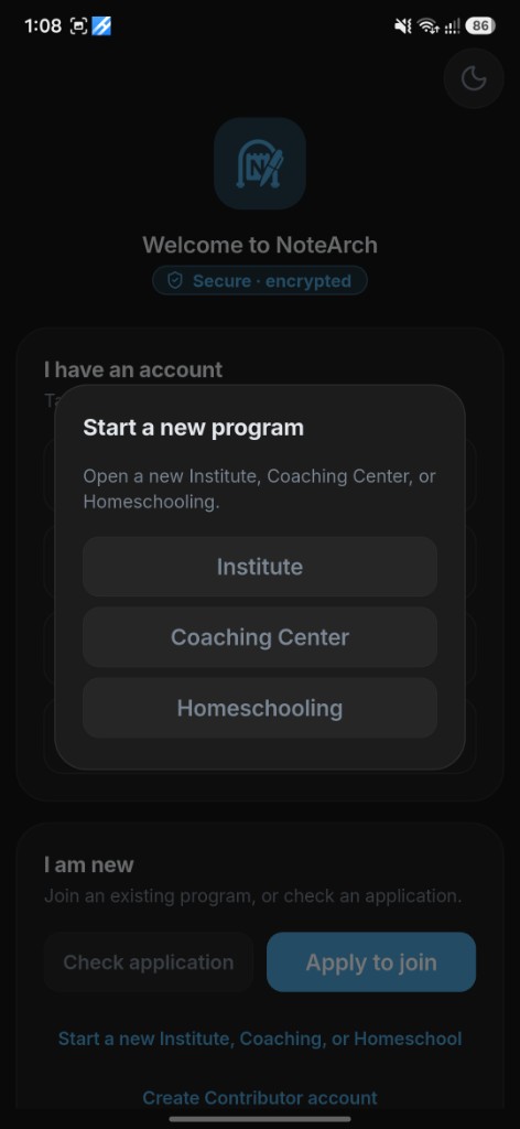 NoteArch start a new Institute, Coaching Center, or Homeschooling